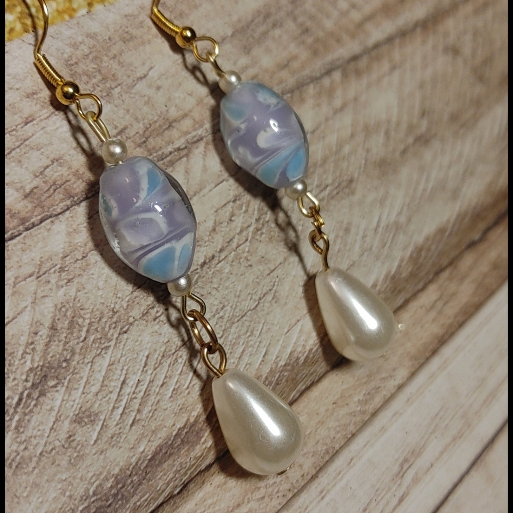 *Art Deco Faux Pearl Teardrop Dangle Earrings - Picture 2 of 5